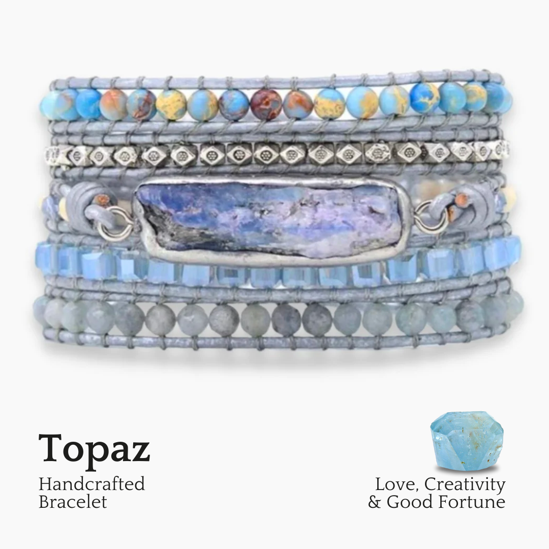 Pulseira Envolvente de Prata Rainha Topázio Curativo