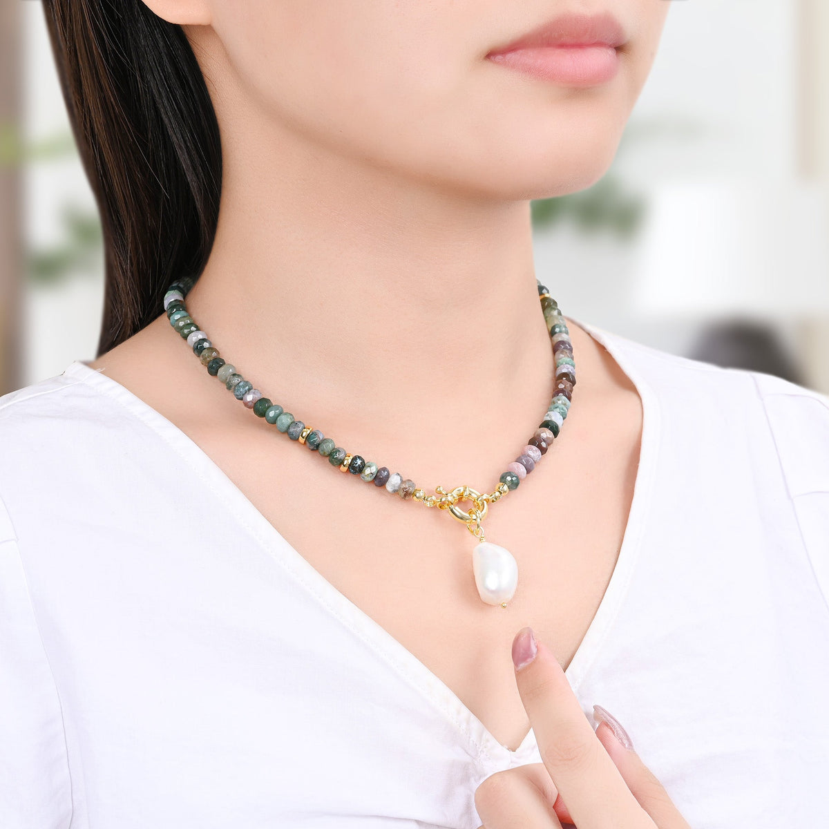 Colar Pingente de Pérola Ágata