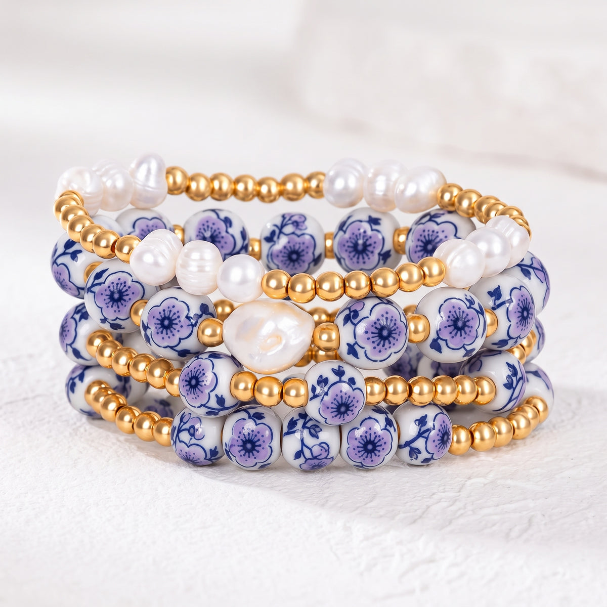 Conjunto de pulseiras Porcelain Garden Lavender Bloom