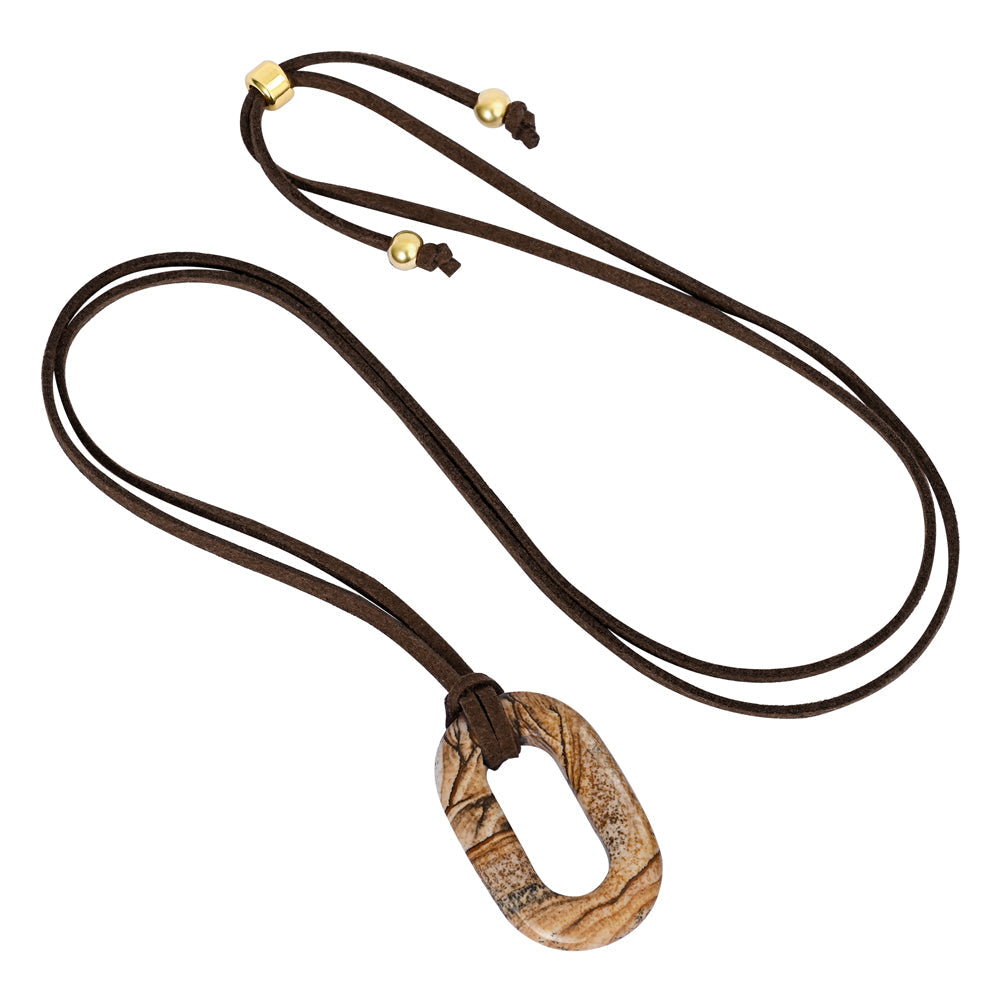 Colar Serenidade Pedra Imagem de Camurça