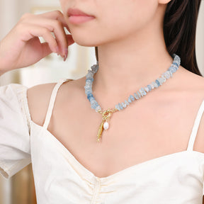 Colar Pingente de Pérola Água-marinha