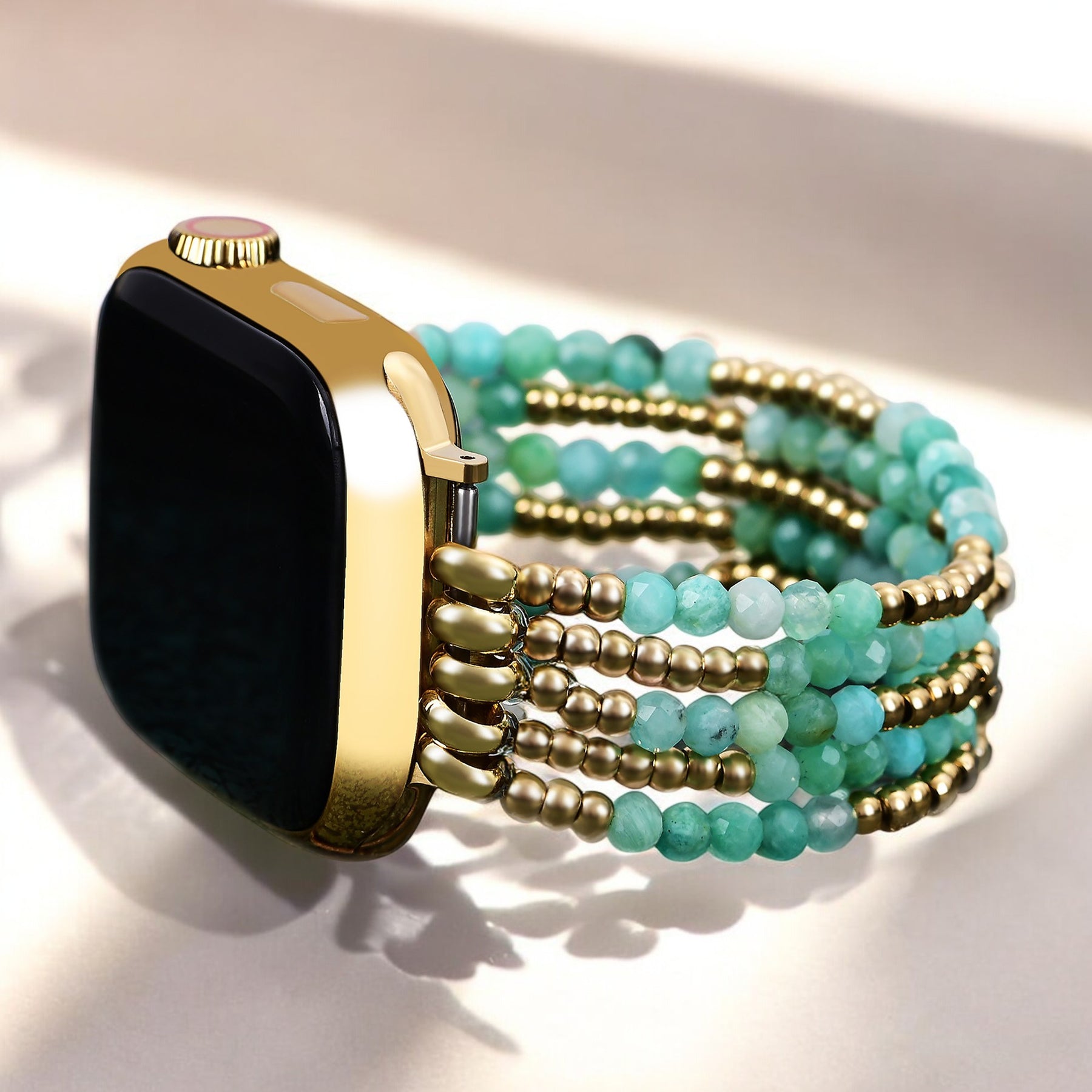 Pulseira elástica de Amazonita luminosa para Apple Watch