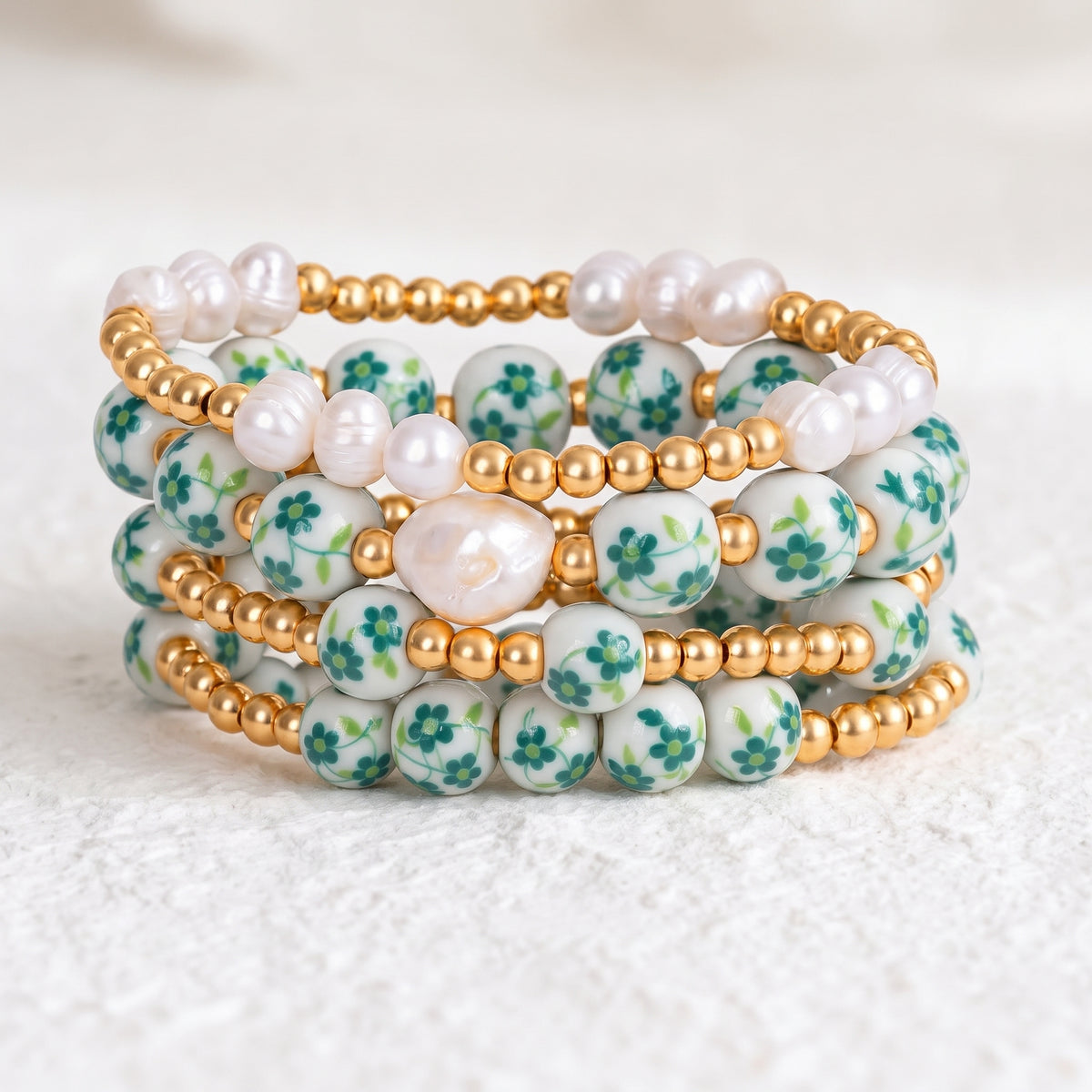 Conjunto de pulseiras Porcelain Garden Bosque Esmeralda