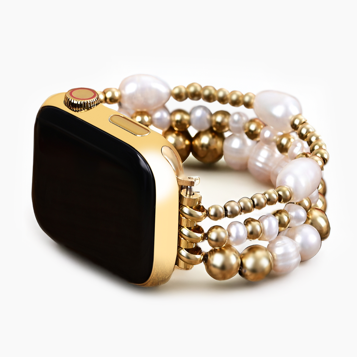 Pulseira Elástica de Pérola de Água Doce Dourada para Apple Watch