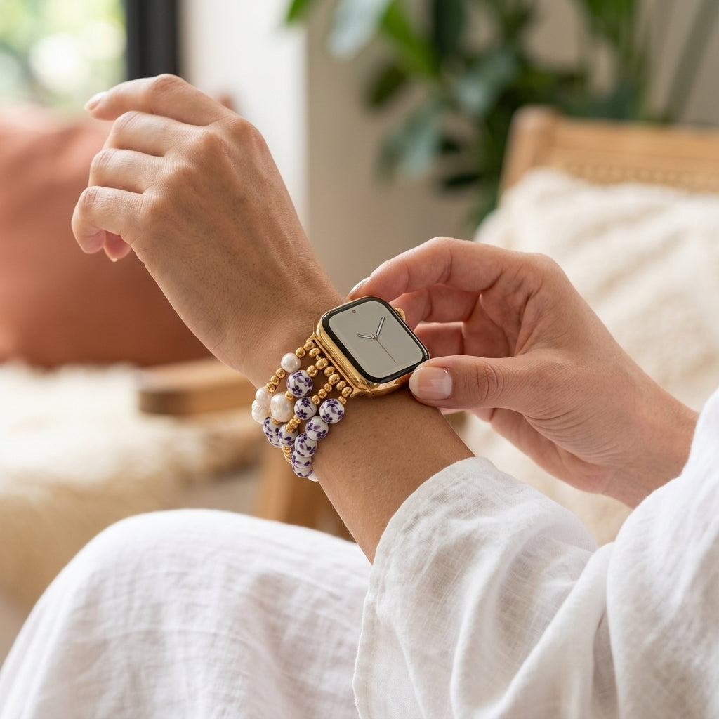 Pulseira para Apple Watch Porcelain Garden Florescer Violeta