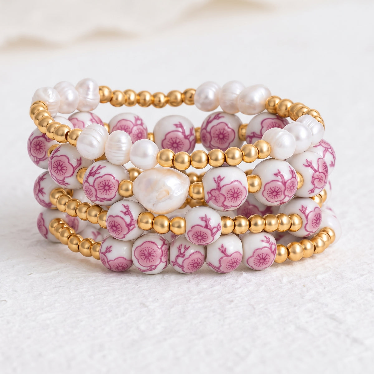 Conjunto de pulseiras Porcelain Garden Flor de Cerejeira