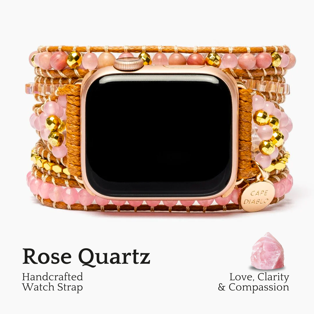 Pulseira de relógio de maçã de quartzo rosa dourado