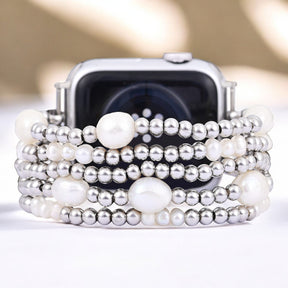 Pulseira Elástica de Pérola e Prata para Apple Watch