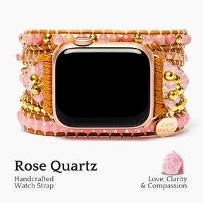 Pulseira de relógio de maçã de quartzo rosa dourado