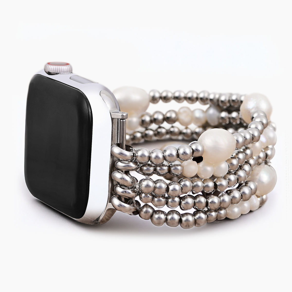 Pulseira Elástica de Pérola e Prata para Apple Watch