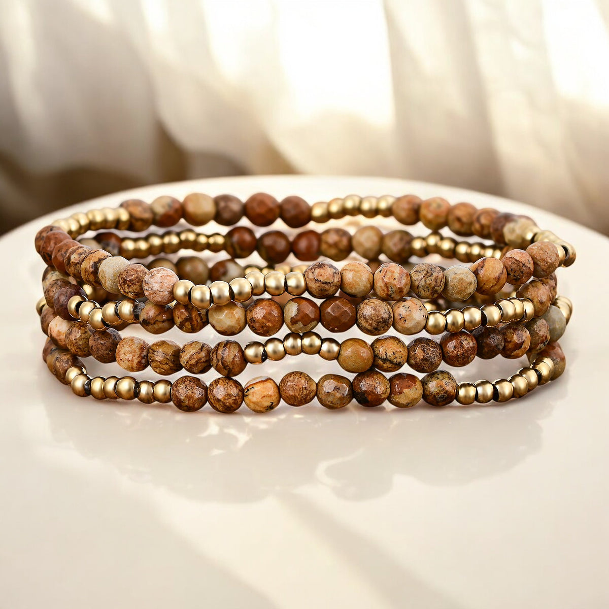 Conjunto de Pulseiras de Jaspe Golden Earth