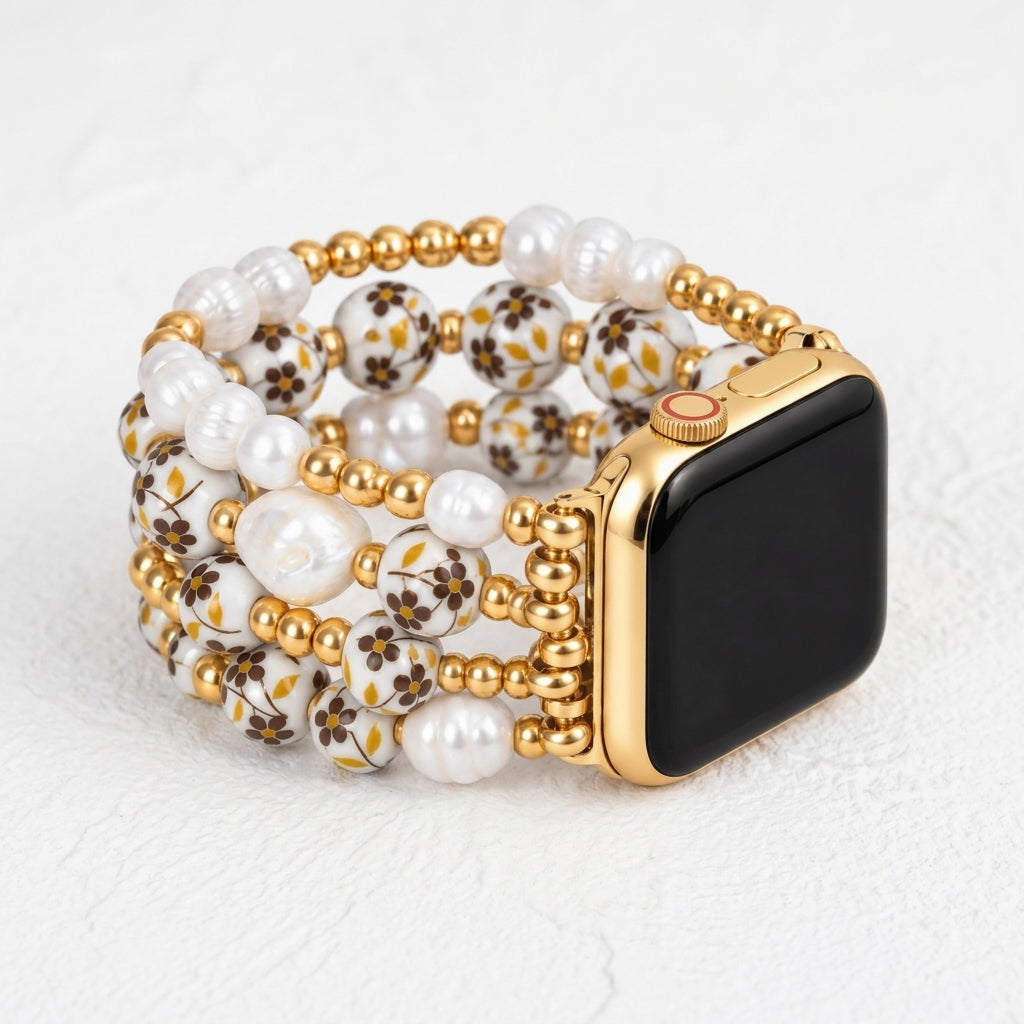 Pulseira para Apple Watch Porcelain Garden Prado Dourado