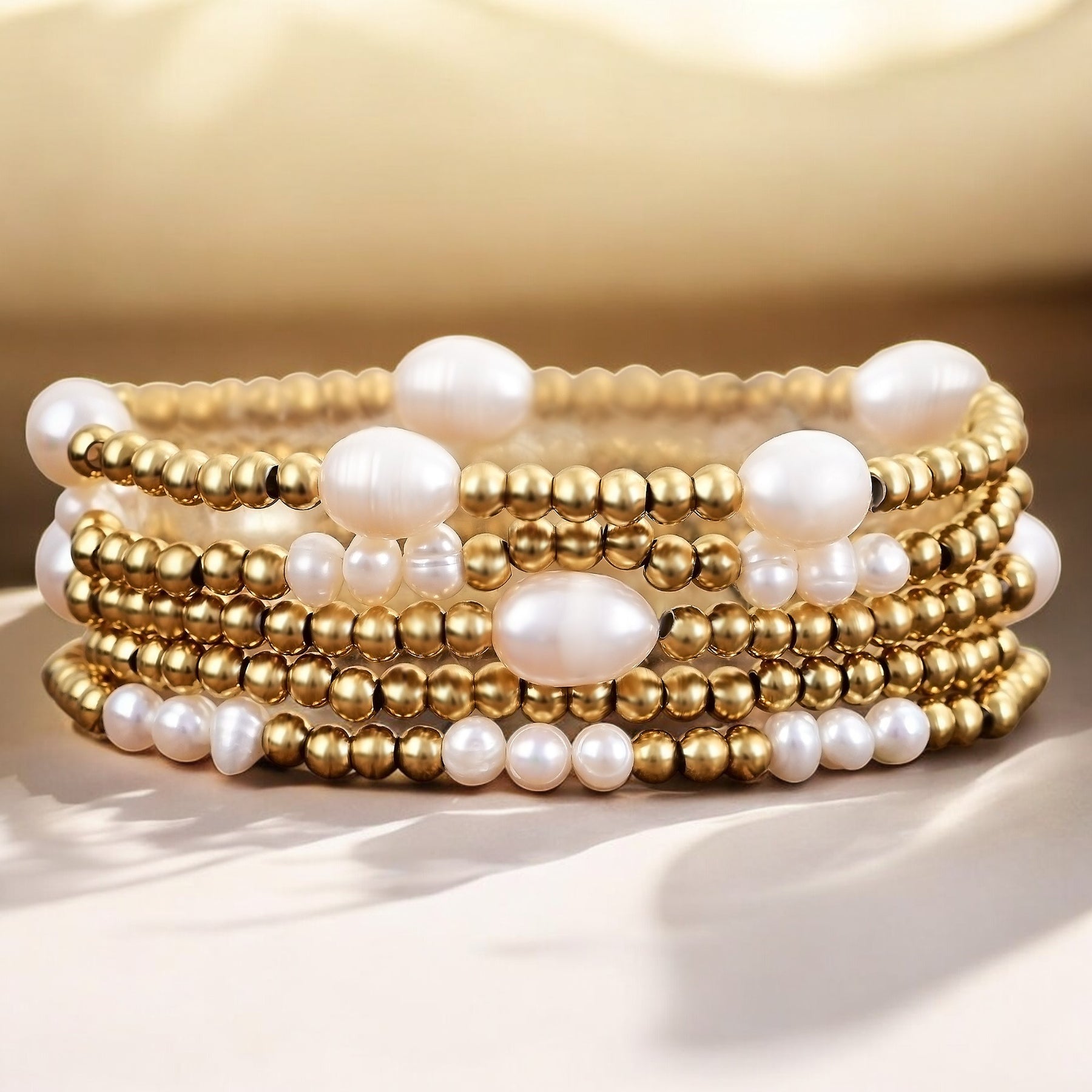 Conjunto de Pulseiras de Ouro e Pérola