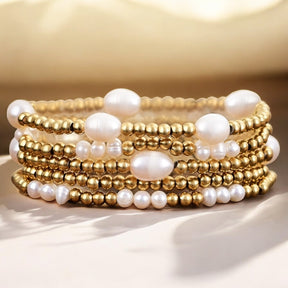 Conjunto de Pulseiras de Ouro e Pérola