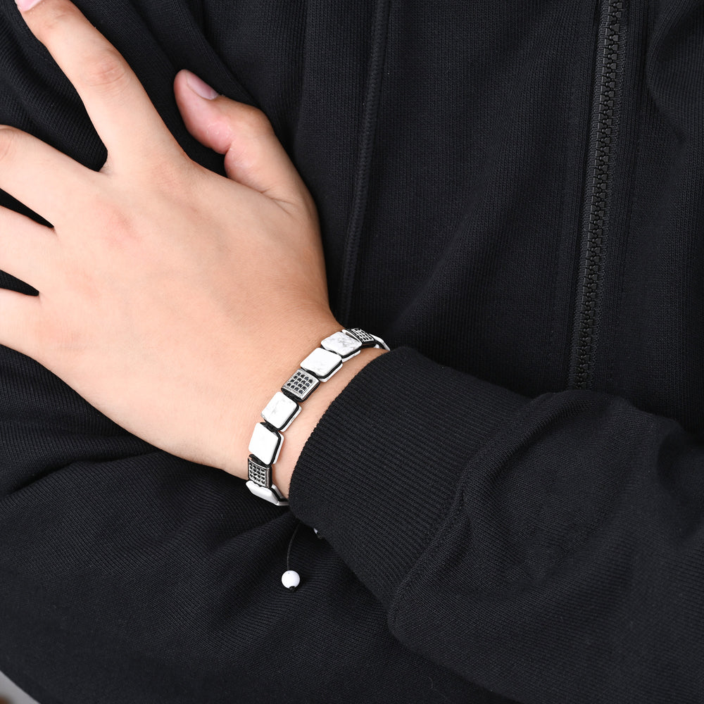 Pulseira masculina branca de turquesa