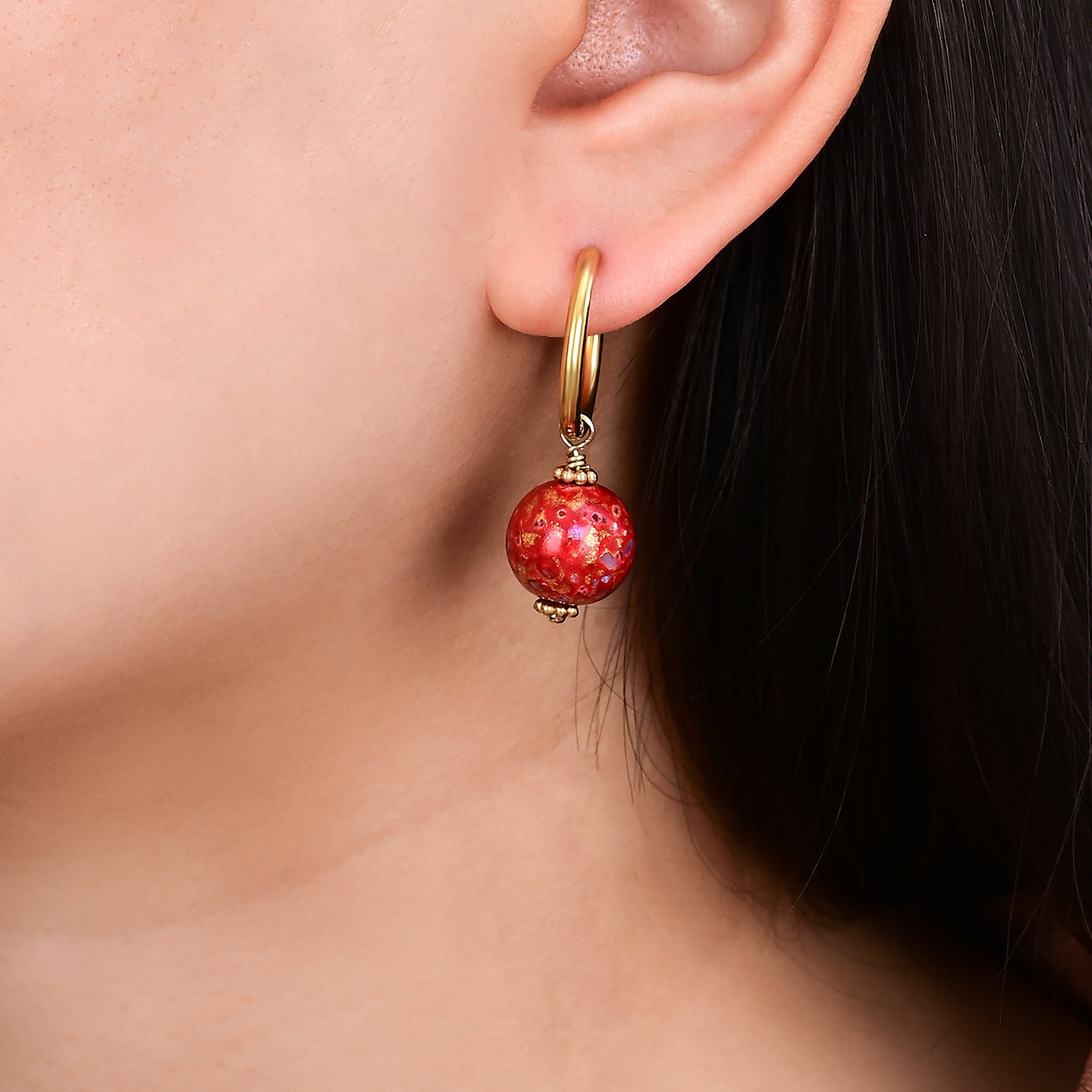 Brincos de Argola com Esferas Pontilhadas Crimson Orbit