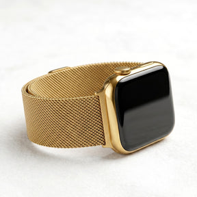 Pulseira de Luxo Elástica em Aço Dourado para Apple Watch