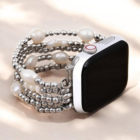 Pulseira Elástica de Pérola e Prata para Apple Watch