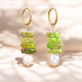 Brincos Argola Ocean Bliss com Pérola e Jaspe Verde