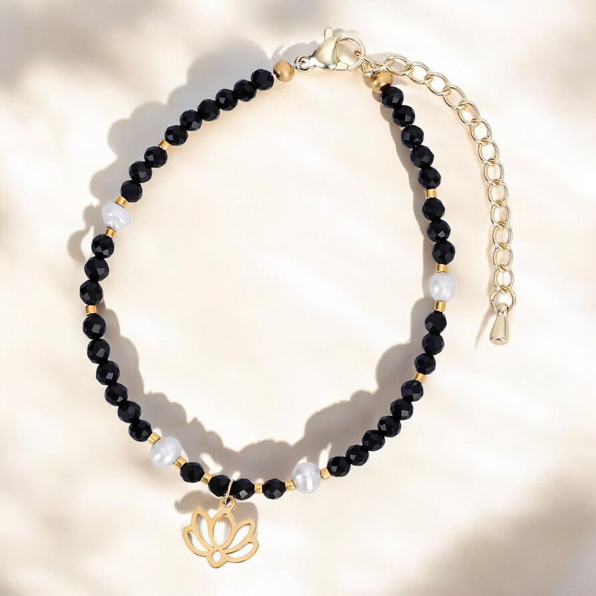 Pulseira de Lótus de Ágata da Meia-Noite