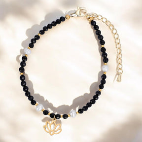 Pulseira de Lótus de Ágata da Meia-Noite