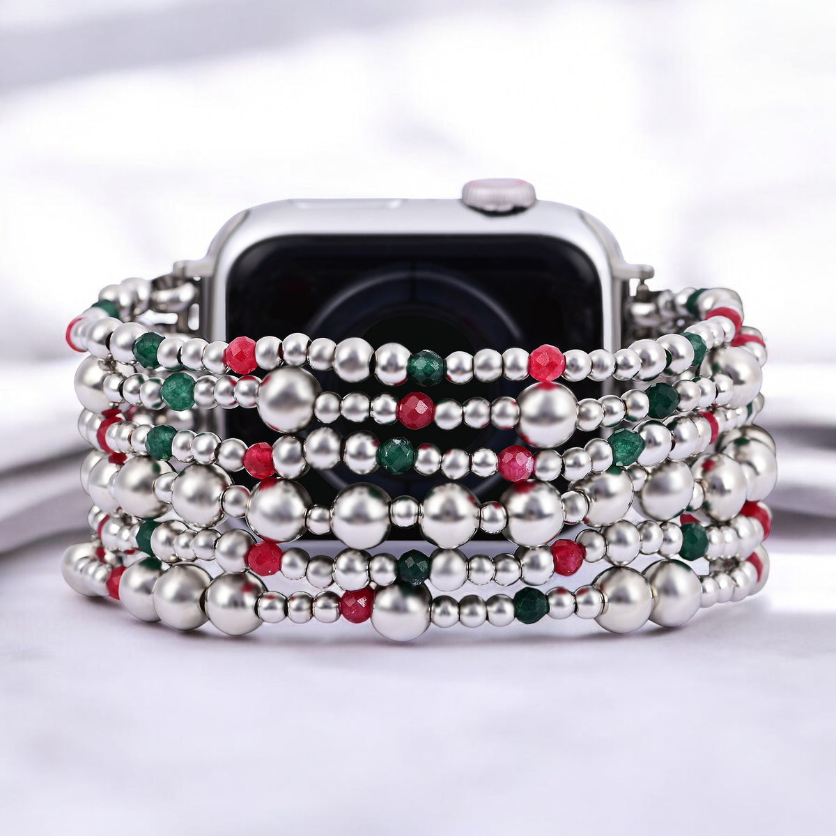 Pulseira Elástica Mágica Prata de Natal para Apple Watch