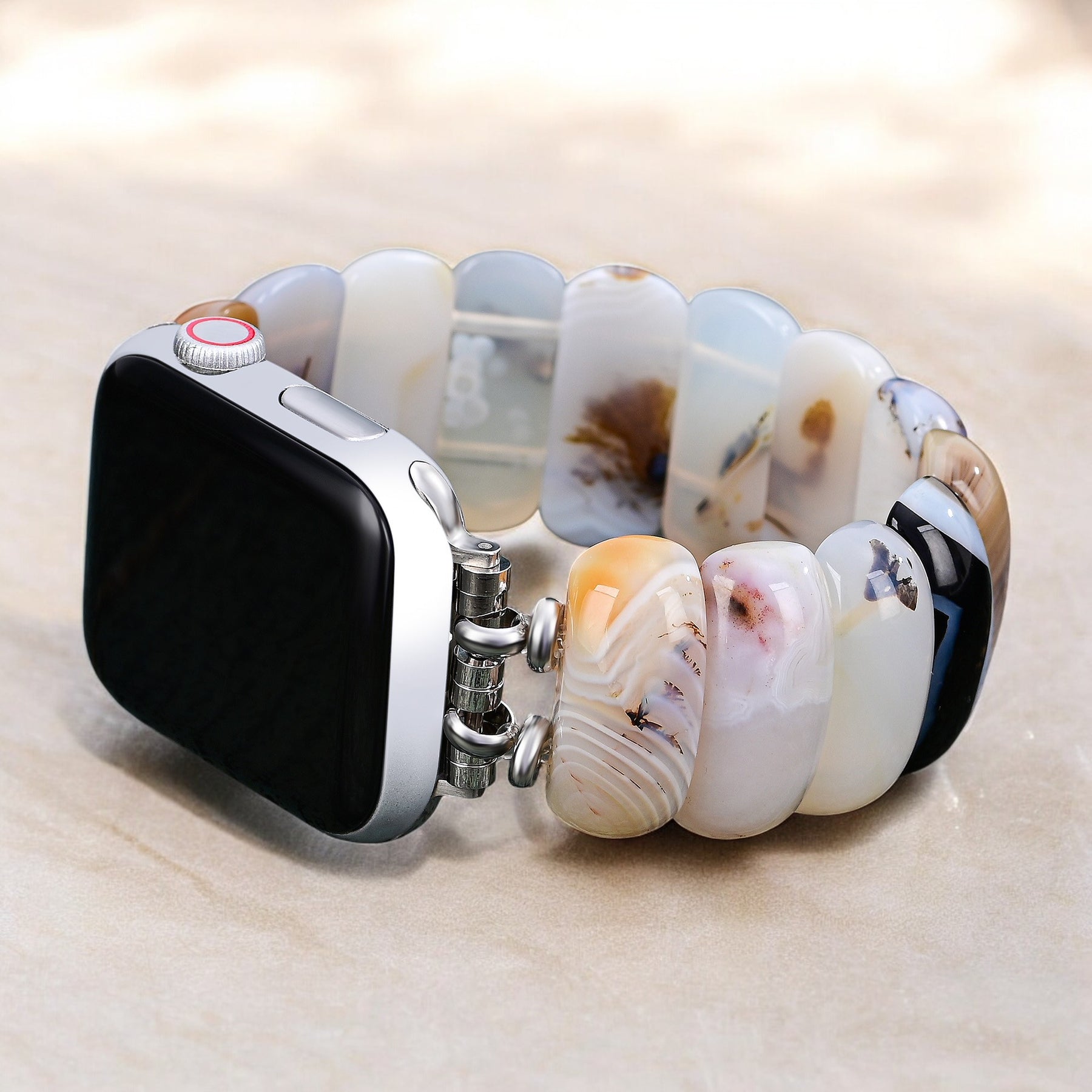 Pulseira Elástica de Ágata Duna Marfim para Apple Watch