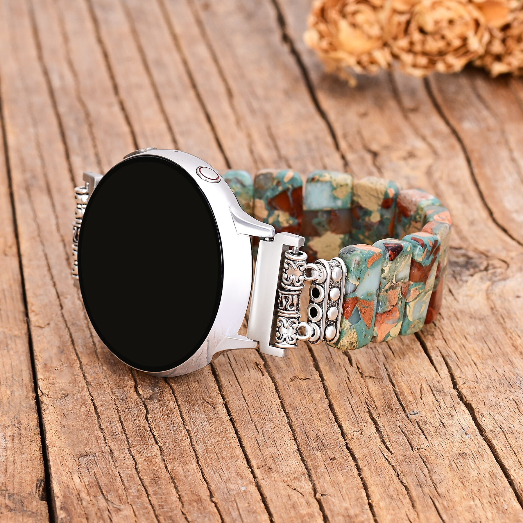 Pulseira Elástica de Jaspe Tibetano da Terra para Apple Watch