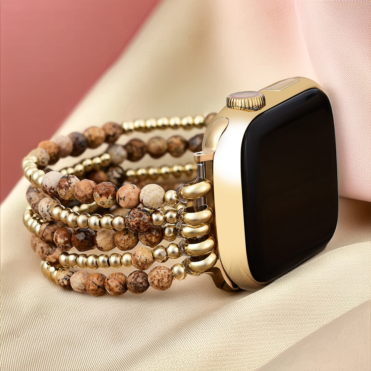 Pulseira Elástica de Jaspe Terra Dourada para Apple Watch