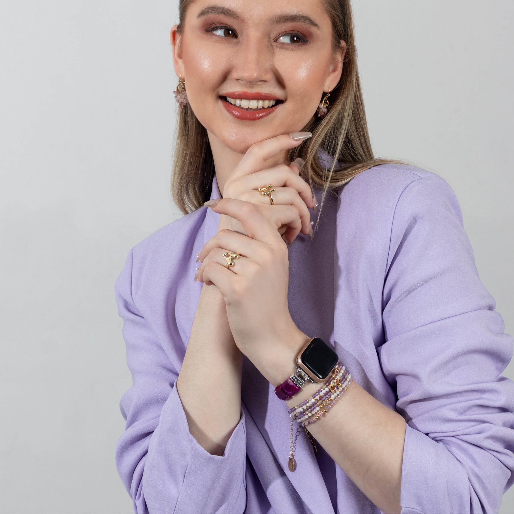 Pulseira Elástica de Ágata Aura Ametista para Apple Watch
