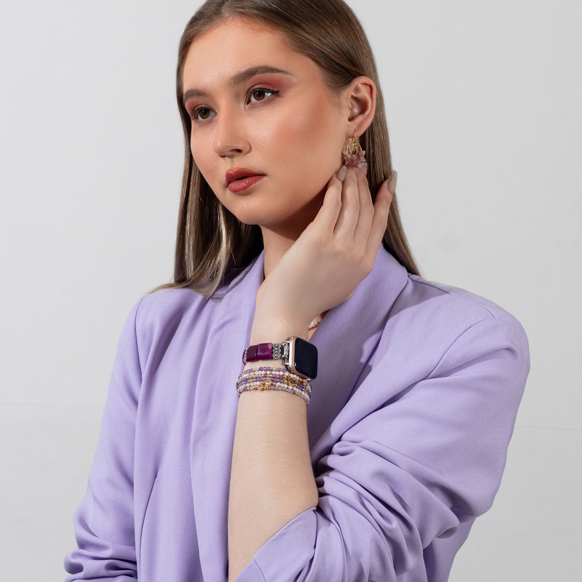 Pulseira Elástica de Ágata Aura Ametista para Apple Watch