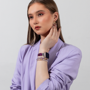 Pulseira Elástica de Ágata Aura Ametista para Apple Watch