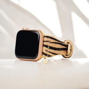 Pulseira de Couro com Listras Elegantes para Apple Watch