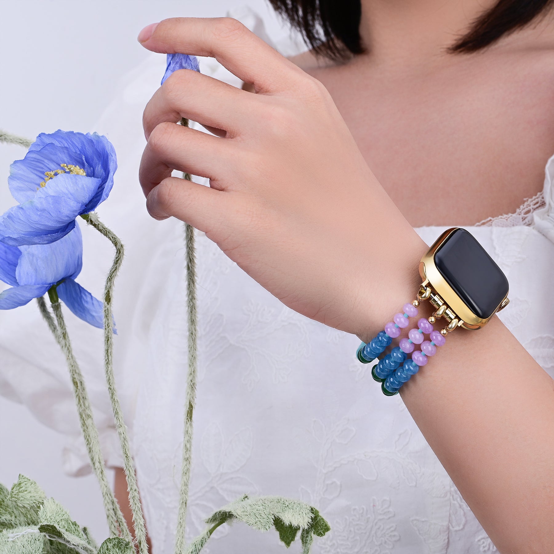 Pulseira Rainbow Glow Stone Stretch para Apple Watch
