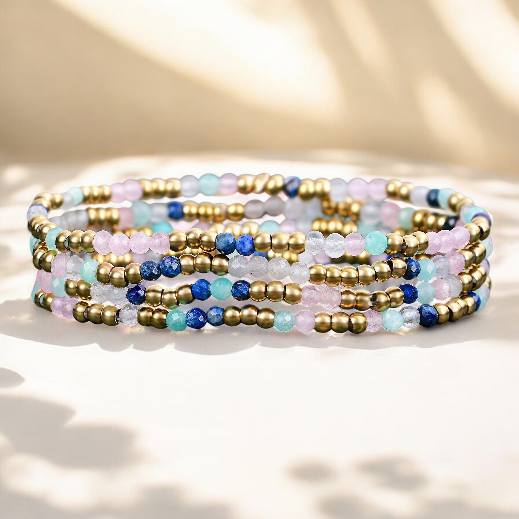 Conjunto de Pulseiras de Lápis-Lazúli e Amazonita