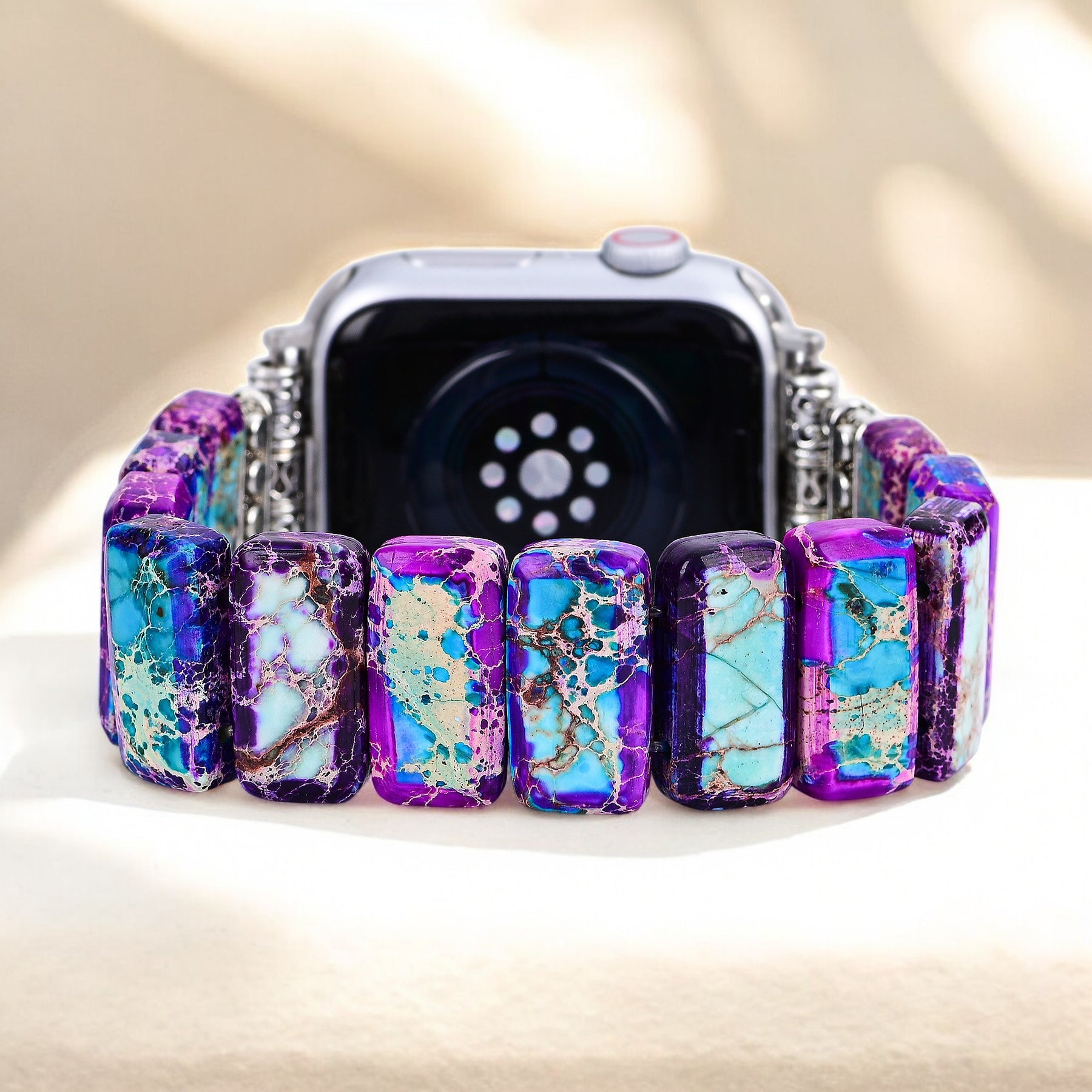 Pulseira Elástica Majestosa de Jaspe Tibetano para Apple Watch