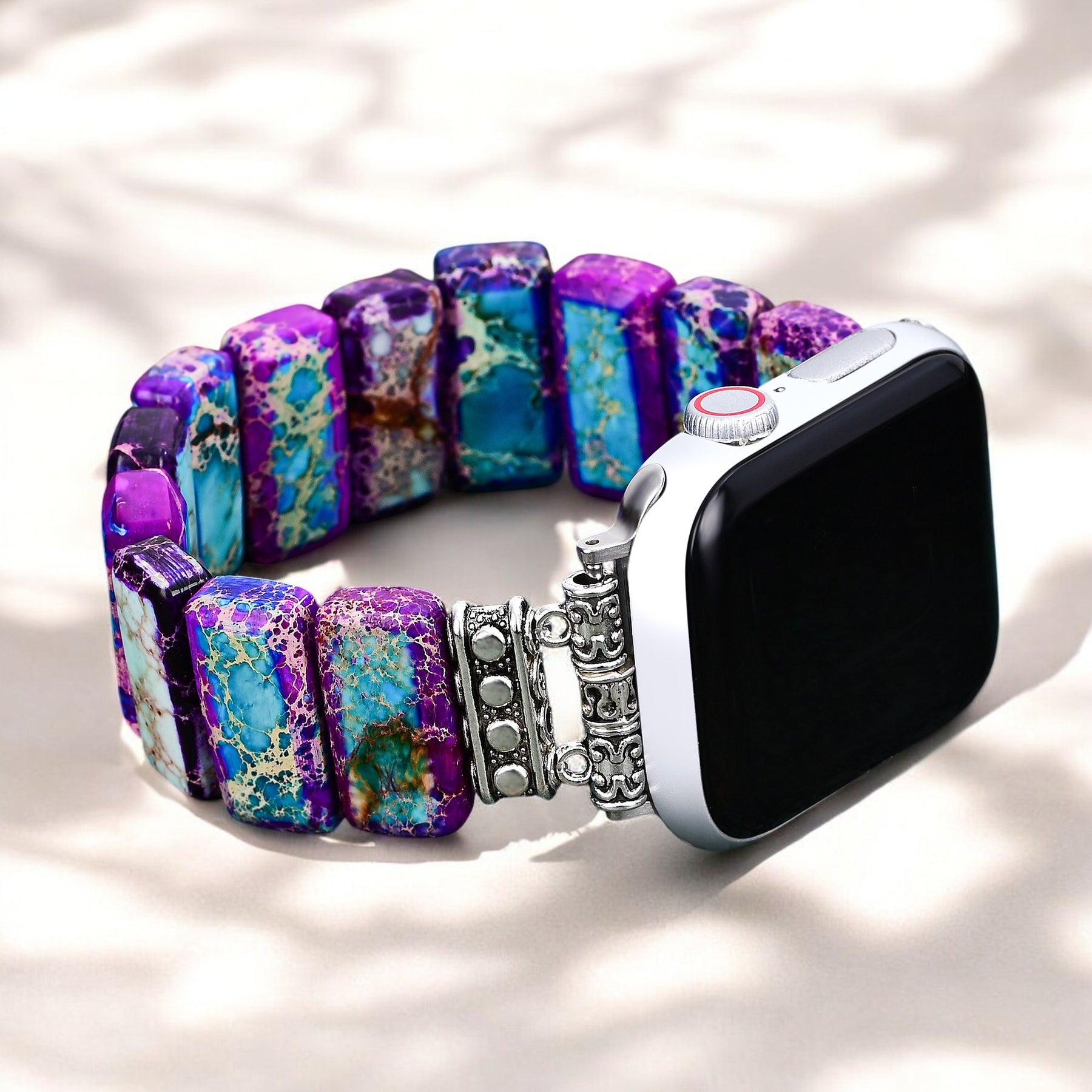 Pulseira Elástica Majestosa de Jaspe Tibetano para Apple Watch