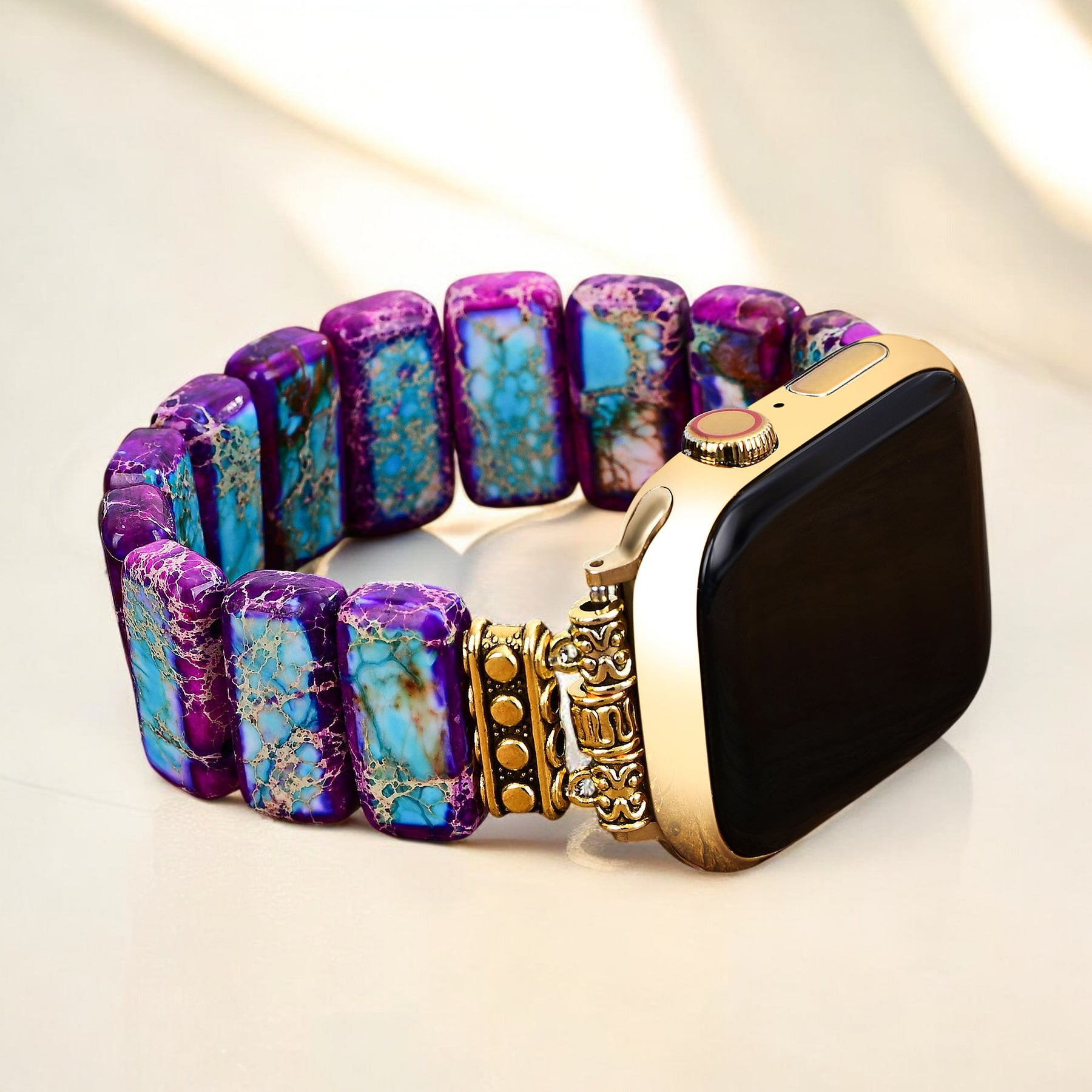 Pulseira Elástica Majestosa de Jaspe Tibetano para Apple Watch