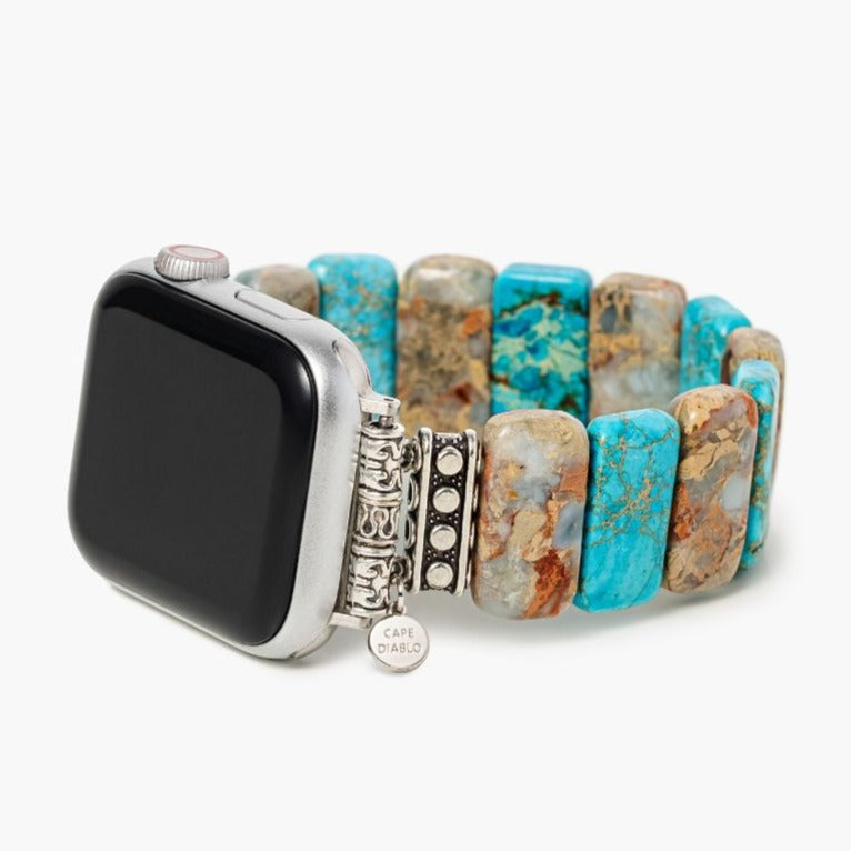 Pulseira elástica Apple Watch na cor turquesa costeira