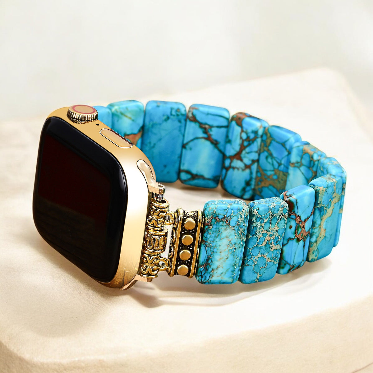 Pulseira elástica de jaspe tibetano turquesa para Apple Watch