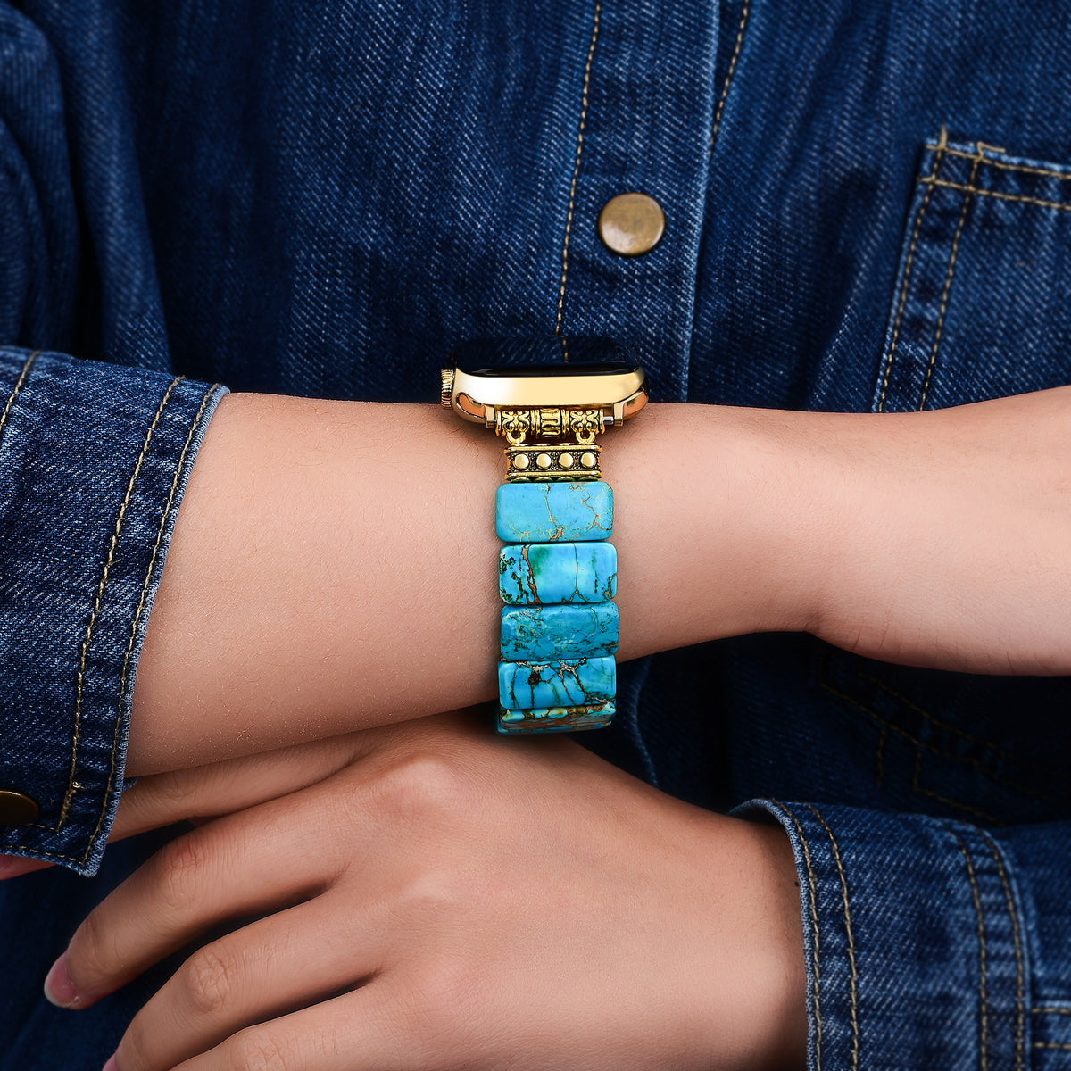 Pulseira elástica de jaspe tibetano turquesa para Apple Watch