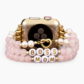 Pulseira Boss Mom Quartzo Rosa Stretch para Apple Watch