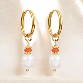 Brincos de Argola com Pérola Golden Grace e Ágata Aventurina