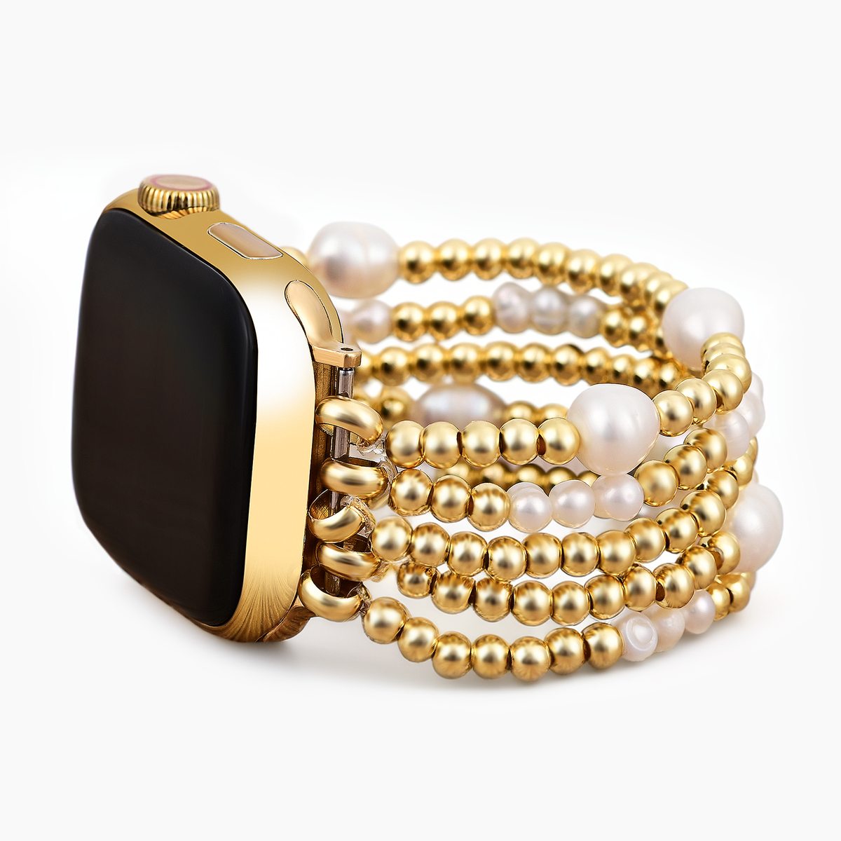 Pulseira Elástica Dourada e Pérola para Apple Watch