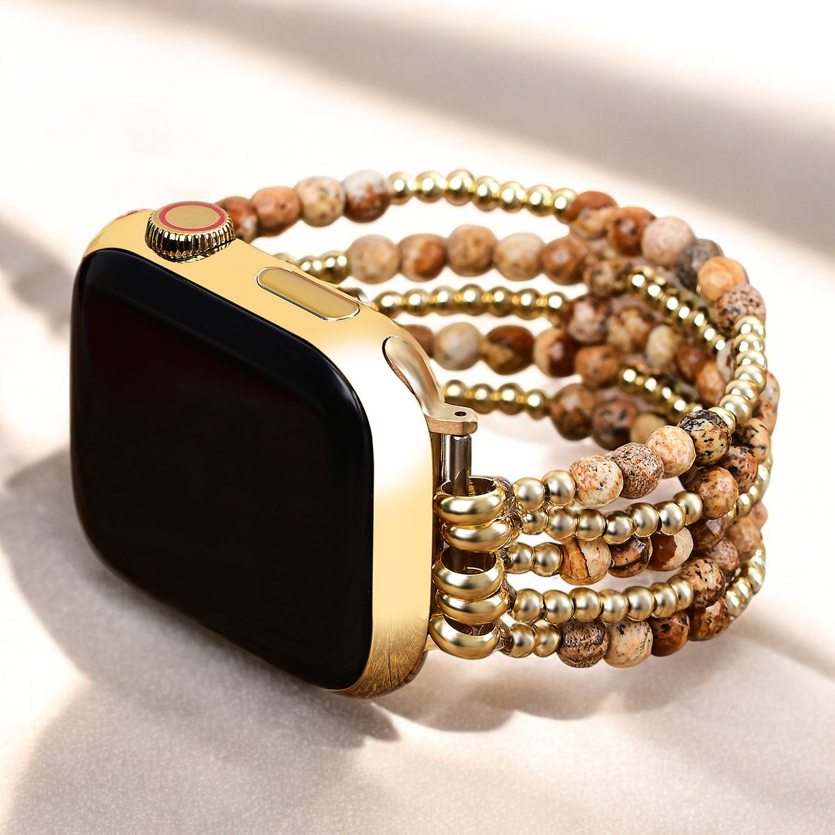 Pulseira Elástica de Jaspe Terra Dourada para Apple Watch