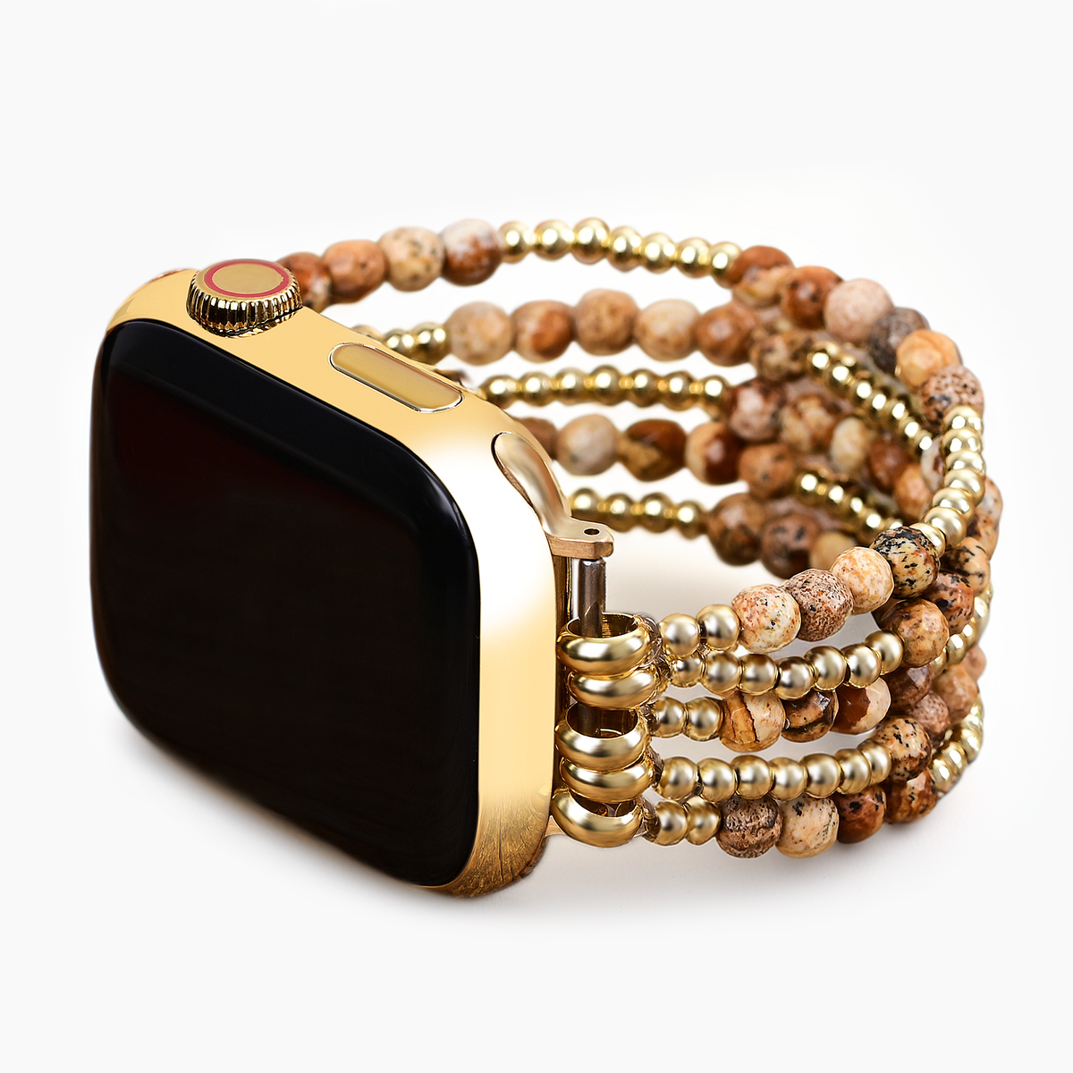 Pulseira Elástica de Jaspe Terra Dourada para Apple Watch