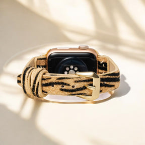 Pulseira de Couro com Listras Elegantes para Apple Watch