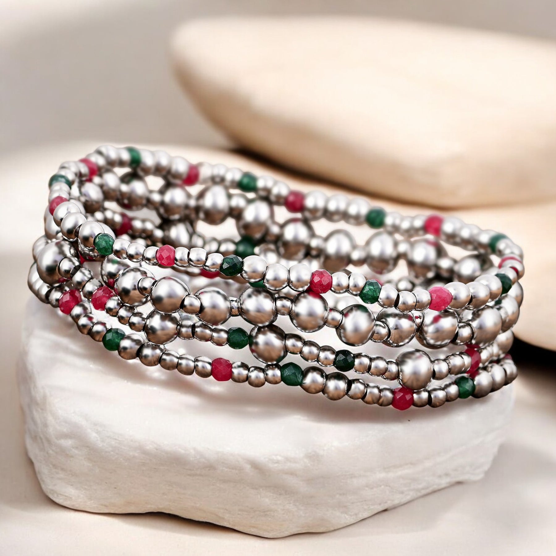 Conjunto de Pulseiras Mágicas de Prata de Natal