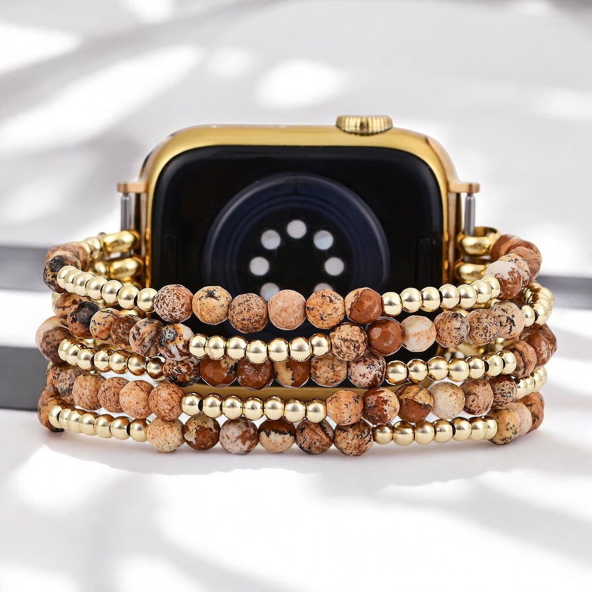 Pulseira Elástica de Jaspe Terra Dourada para Apple Watch
