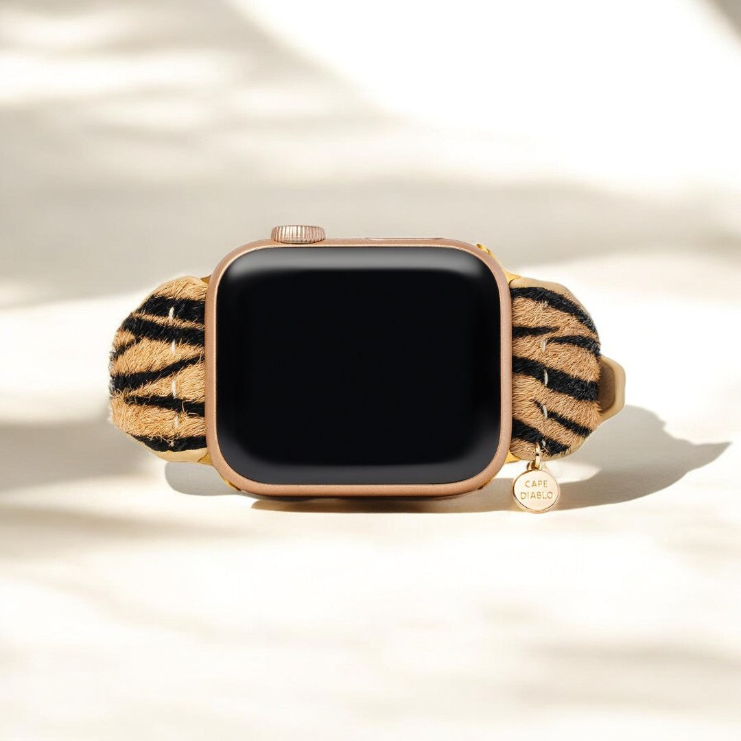 Pulseira de Couro com Listras Elegantes para Apple Watch